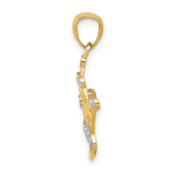 14k Yellow Gold and White Rhodium Crown Pendant, 20mm (3/4 inch)